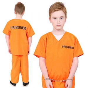 Costume de prisonnier pour enfants &ndash; D&eacute;guisement de condamn&eacute; orange unisexe pour gar&ccedil;ons et filles &ndash; Combinaison de prisonnier pour enfants &ndash; Costume d'Halloween et de f&ecirc;tes (ILFD GROUP LTD, neuf)