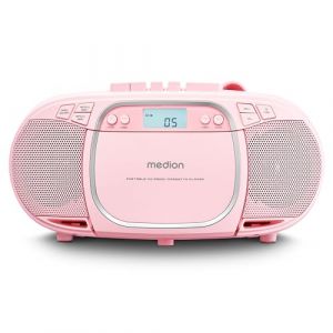 MEDION E66476 Stereo Sound System (Boombox, Lecteur CD, MP3, Cassette, Lecteur de Cassette Portable pour Enfants, Radio FM, AUX, écouteurs, Secteur & Batterie) Rose (medionshop-deutschland, neuf)