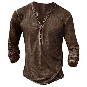Deguisement Halloween Homme Chemise Homme Manches Longues Col Mao Tee Shirt Homme Vintage Assassin Creed Viking Gothique Steampunk Pirate Medieval Pas Cher Sweat Hauts Militaire Veste Café L (uxxnjfg, neuf)
