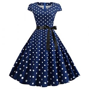 Robe Année 60 Femme Sexy Col V sans Manches Vintage Robes Année 50s Pin-Up Rockabilly Chic Et Elegante Robe À Pois Swing Retro Robe Trapèze Robe De Soirée Cocktail Mi Longue (Blingko, neuf)
