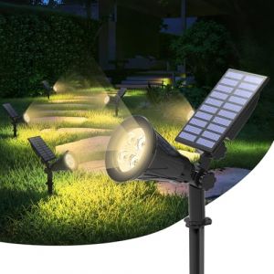 Spot Solaire, 4000K Blanc Chaud Spot Solaire d'Extérieur Etanche, 2 Modes LED Solaire Projecteur, Auto ON/Off Lampe Solaire Jardin, Éclairage de Sécurité pour Clôture, Patio, Allée, Garage-1 Pack (T-SUNLED, neuf)