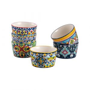 HENXFEN LEAD Moules &agrave; cr&egrave;me br&ucirc;l&eacute;e 120 ml, moules &agrave; souffl&eacute; en porcelaine, lot de 6, mini plats &agrave; four color&eacute;s pour de d&eacute;licieuses viandes &eacute;pic&eacute;es, rago&ucirc;ts raffin&eacute;s et puddings - style boh&egrave;me. (HenxfenLead, neuf)