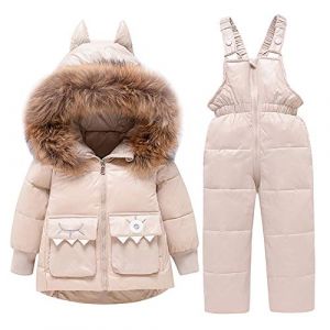 amropi Combinaison de Ski Bébé Filles Veste de Duvet à Capuche et Pantalons de Neige 2 Pièces Hiver Ensemble de Ski Beige,3-4 ans (YunBao Footwear Trade, neuf)