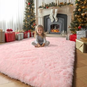 Amdrebio Tapis rose pour chambre &agrave; coucher de fille, joli tapis pelucheux &agrave; poils longs pour salon, chambre d'enfant, tapis d'int&eacute;rieur en fourrure pelucheuse kawaii pour adolescents, b&eacute;b&eacute;s, cr&egrave;ches (Alhan Store, neuf)