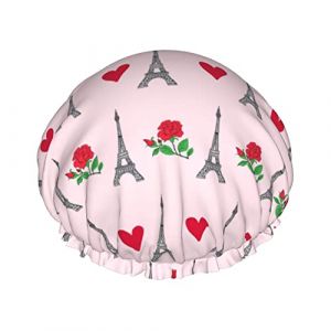 Bonnet de cheveux de douche grande rose forme de coeur tour eiffel bonnets de bain bonnet de cheveux portable gr&acirc;ce bonnet de douche &eacute;tanche r&eacute;glable pour salle de bain baignoire spa de bain (DoubleShopShow, neuf)