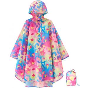 WAWSAM Poncho de Pluie Enfants Légère Imperméable à Capuche Réutilisable pour Fille Cape de Pluie Pliable Cape de Pluie pour Tout-petit la Randonnée en Plein Air (SensDirect, neuf)