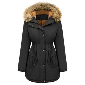 Manteau d'hiver en Laine d'agneau pour Femmes Manteau Chaud en Fourrure Parka Veste à Capuche Manteau d'hiver Coupe-Vent imperméable Parka à Capuche pour Femmes (Noir,M) (ZihangDirect, neuf)