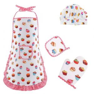 Zimocepuz Tablier Enfant, Tablier pour Gar&ccedil;ons et Filles, Ensemble Toque et Tablier R&eacute;glable pour Enfants, Plaisir de Cuisiner et de P&acirc;tisser, Cadeau pour Enfants de 3 &agrave; 8 Ans (luoheshiyaoshaoshangmaoyouxiangongsi, neuf)