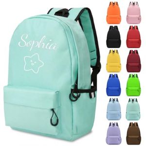 G&eacute;n&eacute;rique Sac a Dos Enfant Personnalis&eacute; Prenom, Cartables D'&eacute;cole Fille & Garcon pour Ecole Primaire Secondaire Lyc&eacute;e, Brod&eacute; Toile Sac &agrave; Dos Enfant Personnalisable (Vert Olive, Grand) (JMSJ, neuf)