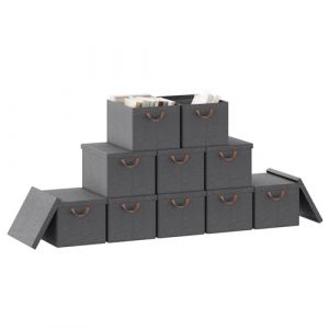 WOLTU Lot de 10 Bo&icirc;tes de Rangement Pliables, Paniers de Rangement en Tissu Non Tiss&eacute;, avec Poign&eacute;es et Couvercle, pour V&ecirc;tements et Jouets, Gris, 48x36x30cm (WOLTU GmbH, neuf)