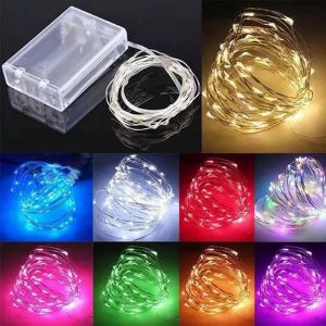 Cleiscry 1 guirlande lumineuse de 2 m, 3 m, 5 m, 10 m, fil de cuivre, USB ou à piles, pour Noël, fête de mariage (jaune (Y), boîte de 3 piles AA de 2 m (Cleiscry EU, neuf)