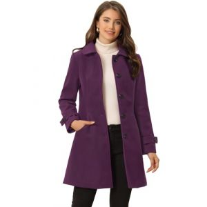 Allegra K Manteau D'Hiver Femme Caban Mi-Long &agrave; Col Revers Trench Coat Boutonn&eacute; Chic Et &Eacute;l&eacute;gant Violet XS (Weisser Berg, neuf)