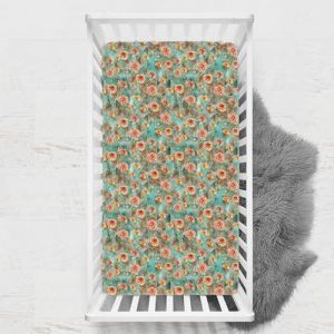 Odot Drap Housse pour Lit de Bébé, Impression de Fleurs Draps Housses Enfants Respirant Douce Extensible Protège Matelas pour Lit Bébé, Berceau, Lit Parapluie (Fleurs vintage,65x95 cm) (Odot, neuf)