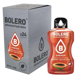 Bolero PAPAYA 24x3g | Jus en poudre sans sucre, édulcoré à la stévia + vitamine C | pour enfants et sportifs | sans gluten, végétalien | saveur de papaye (Bolero Adria, neuf)