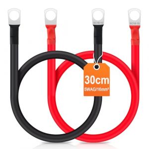Bolatus 2pcs câble inverseur de Batterie 30cm, câble de Batterie 12v Fils de Batterie Automatique Rouge et Noir avec bornes à Anneau Fil Flexible en cuivre pour Moto, RV Solaire (Bolatus Europe, neuf)