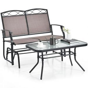 GIANTEX Banc de jardin à bascule 2 places avec table basse, balancelle, banc en métal et textilène - Ensemble de meubles de balcon - Ensemble de meubles de jardin (GIANTEX, neuf)
