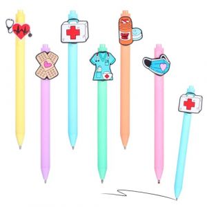 Wanmu 6 pi&egrave;ces Stylos infirmi&egrave;re dr&ocirc;les dessins anim&eacute;s stylo r&eacute;tractable infirmi&egrave;re pour infirmi&egrave;res m&eacute;decins assistants m&eacute;dicaux (see wood, neuf)