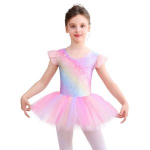 Bezioner Justaucorps Danse Fille avec Jupe Tutu Danse Classique Filles Brillante Vêtements Tenue de Ballet Manches Courtes Multicolore 130(6-8 Ans,120-130 cm) (Bezioner-shop, neuf)