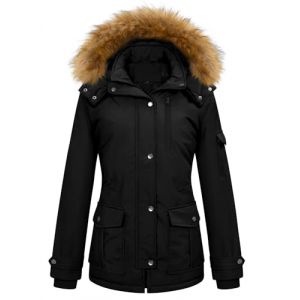 TOMEEK Manteau Femme Hiver Veste Parka Polaire Imperméable Manteau à Capuche Chauffante à Col en Fourrure Blouson Chaud Chic et Elegant avec 5 Poches Zippé Jacket,Noir,Taille M (Pingoo, neuf)