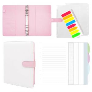 Fettwal Carnet de Notes A5 pour Classeur avec Amovibles et Rempla&ccedil;ables,Agenda 2026 Semainier A5 en Cuir PU,Classeur R&eacute;utilisable &agrave; 6 Anneaux pour Travail de Voyage,&Eacute;cole et Organisateur,Rose et Blanc (FatWhale, neuf)
