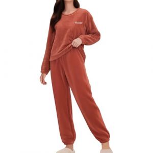Ensemble de pyjama en polaire pour femme - Pyjama chaud en flanelle pour femme - Pyjama d'hiver moelleux et chaud &agrave; manches longues - 2 pi&egrave;ces - Sans capuche - V&ecirc;tement de nuit d&eacute;contract&eacute; &agrave; col rond (linfumanli, neuf)