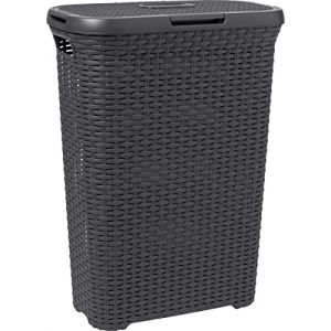 CURVER Coffre à Linge Sale Style 40L avec Couvercle - Aspect Rotin Texturé, Bonne Aération - Poignées Ergonomiques - Pour Salle de Bain ou Buanderie - 44,7 x 26,5 x 61,5 cm - Anthracite (potz-tech, neuf)