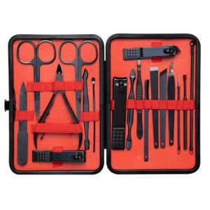 Aba Group Kit Manicure 18 Tools - Accessoires Ongles - Kit Ongle - Pour le Visage, les Pieds, les Mains - Accessoires Cosmétiques - Manicure kit Complet - Kit Voyage Dans un étui - Noir et Rouge (ELDA BEAUTY, neuf)