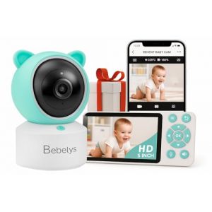 Babyphone Camera 1080P + Moniteur vid&eacute;o 5" LCD-IPS + Application WiFi, PTZ 355&deg;, VOX, Enregistrement, Surveillance Mouvements, Berceuses | Baby Phone Monitor, Cam&eacute;ra Bebe (Redalis, neuf)