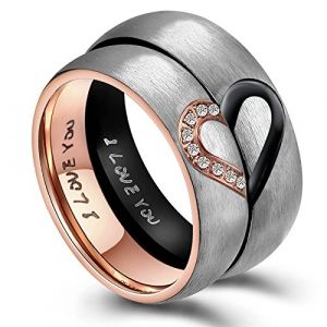 ANAZOZ Bague de Promesse Couple Acier Inoxydable Or Rose Taille 49, Bague Femme Cœur Zirconium I Love You Fantaisie (AnazoZ, neuf)