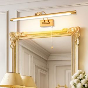 MantoLite 60CM 12W Applique Murale pour Tableaux et Vitrines, LED Miroir Salle de Bains Lumière Avec tête de Lampe Pivotante et Interrupteur Intérieur Éclairage, 3000K Laiton Lampes de Lecture (Mantolux, neuf)