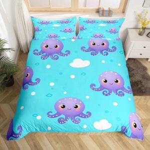 Homewish Housse de Couette Pieuvre Kawaii 240 x 260 Enfant, Parure de Lit Animal de Mer Mignon pour Fille Gar&ccedil;on, Sets de Housses de Couettes Pieuvre de Dessin Anim&eacute;, Couvre Lit Monde sous-Marin (Suzhou yiyanyun e-commerce Co., Ltd, neuf)