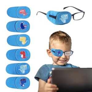 6 cache oeil enfant pour lunettes, r&eacute;utilisables masque de nuit, adapt&eacute;s &agrave; l'&oelig;il droit (pour traiter l'amblyopie, l'hypopn&eacute;e, le strabisme, etc.), motif dinosaure bleu (sp&eacute;cialement pour l'&oelig;il droit). (zhangjinchengouzhoudianpu, neuf)