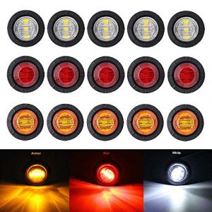 Bkinsety 15pièces Feux de Gabarit Latéraux, Feux De Côté 3 LED 3/4" Rond Feux De Dégagement pour 12V Remorque Camion Lorry Caravan Bus(Rouge + Blanc + Jaune ) (chaotongkeji, neuf)