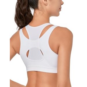Yvette Soutien Gorge de Sport Femme Fermeture Avant Maintien Fort Grande Taille Rembourr&eacute; Dos Nageur Fitness Blanc XXL Grande Taille (Yvette Sports, neuf)