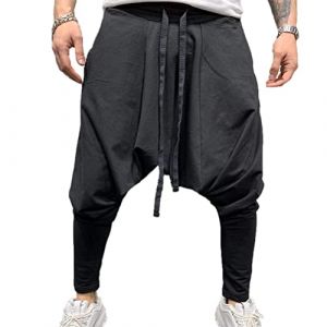 ORANDESIGNE Pantalon Sarouel Confortable &agrave; Taille Elastique pour Homme Couleur Unie Style D&eacute;contract&eacute; Yoga Hippie Pantalon Bouffant de Loisir Ample Hippie Baggy C Noir XS (Wowmart Zoo X., neuf)