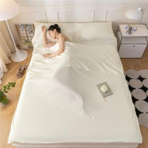 Sac De Couchage en Coton Drap De Couchage 1 2 Personnes Draps, avec Fente Couchage pour Oreiller pour Hôtel, Motel Et Voyage en Sac à Dos, Drap De Camping Léger (Beige,160x210cm) (Sticker Superb, neuf)