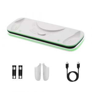 Mcbazel VR Manette Station de Charge pour Quest 3, Station de Charge avec Lumière LED pour Quest 3,Support de Station de Charge avec 2 Batteries Rechargeables de 600 mAh et Câble Type-C - Blanc (TransChased, neuf)