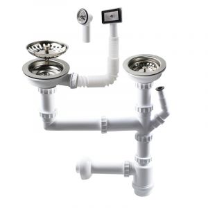 Talea Siphon double de 114 mm pour &eacute;vier avec raccord pour lave-vaisselle, siphon, siphon double pour &eacute;vier, adapt&eacute; pour &eacute;vier avec une ouverture de 84-90 mm Z7052C006 (Tianliplumkit, neuf)