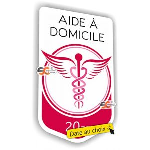 SC ® - Sticker/Autocollant - Caducée Aide à Domicile - Date Personnalisable - Type de Pose Vitrophanie* (se Colle sur Le Pare-Brise à l'intérieur du véhicule) 2023-2024 (S-C, neuf)