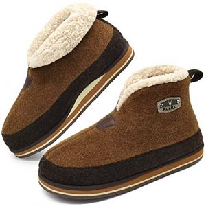 KuaiLu Chausson Botte Hommes Hiver Chausson Montant Feltro Peluche Chaud Fourré Doublure Charentaise Maison Orthopedique Memoire Forme Pantoufle Slipper Chausson Bottine Antidérapant Semelle Beige 48 (KUAILU-XYL, neuf)
