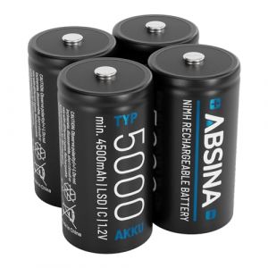 ABSINA 4X Pile Type C Rechargeable 5000 &agrave; Faible Auto-D&eacute;charge - Pile LR14 C NiMH Rechargeable avec 1,2V & au Minimum 4500mAh - Piles Rechargeables C, Pile C LR14, Pile C Rechargeable, Pile Baby C (get goods, neuf)