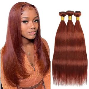 Hxxcoup 3 Bundles Tissage bresilien en lot Tissage Cheveux Humain Hair Extensions Reddish Bundles Straight Bundles Brazilian Remy Hair No Tangle Hair Reddish Bundles for Woman 22 24 26 Pouce (KST HAIR, neuf)