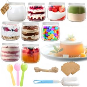 Rliocvhe 9 Pots de Yaourt en Verre avec Couvercles, 300ml Pot Yaourt en Verre avec Couvercle, Petit Pots Vide pour pudding et yaourt, Pour Yaourtière Multicuiseur Thermomix, Cookéo Yaourt Maison (Yiyang Top, neuf)