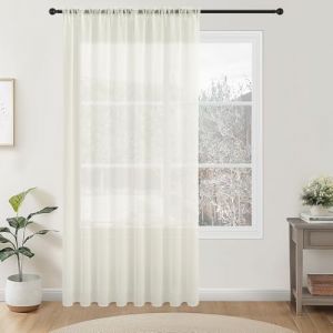 Topfinel 1 Panneaux Rideau Voilage 300x240 cm Beige Passant Tringle Rideau Semi-Transparent intérieurs pour Chambre Salon Maison (NoledarEU, neuf)