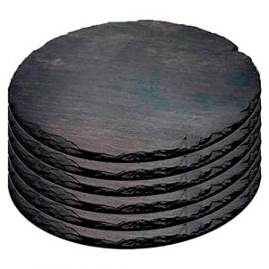 Acan Tradineur Lot de 6 assiettes rondes en ardoise pour hôtellerie, service et dégustation, chant rustique, planche en pierre naturelle pour servir des collations - Ø 25 cm (TRADINEUR, neuf)