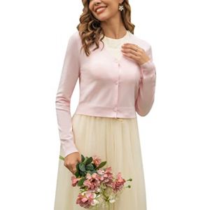 Boléro Femme Tricot Gilet Court Veste Cardigan Bouton Manches Longues pour Robe T Shirt Bretelle Soirée Fête Décontracté Chic Elégante Rose Clair XXXL (Yukiuiny, neuf)