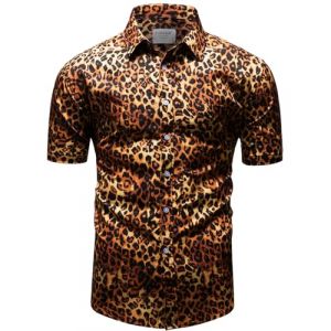 fohemr Hommes L&eacute;opard Chemise &agrave; Manches Courtes Button Down Motif Animal tigr&eacute; Chemise d'&eacute;t&eacute; Jaune X-Large (fohemr, neuf)