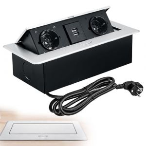 Vegena Prise Encastrable Plan De Travail, Multiprise Escamotable avec 2 Ports USB, Prise Plan De Travail Cuisine Bureau De Prise Pop-Up Caché pour Plan De Travail dans La Cuisine, Le Bureau (annakojisu, neuf)