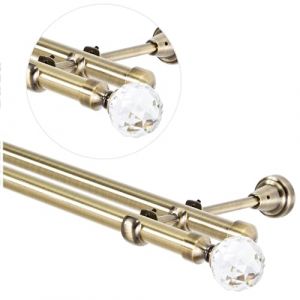 Tringle à rideau 280 cm 2 voies, Or Vieilli, 19 mm, avec boule de cristal, pour montage mural (trendyhome, neuf)