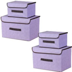 NCRGB Boite de Rangement avec Couvercle,Boite Rangement Tissu,Cube de Rangement tissu,Pliantes,Boîtes de Rangement pour placards,Vêtements,Penderies,Jouets (4pack:26cm/2pack+36cm/2pack, Violet) (NCRGB-EUR, neuf)